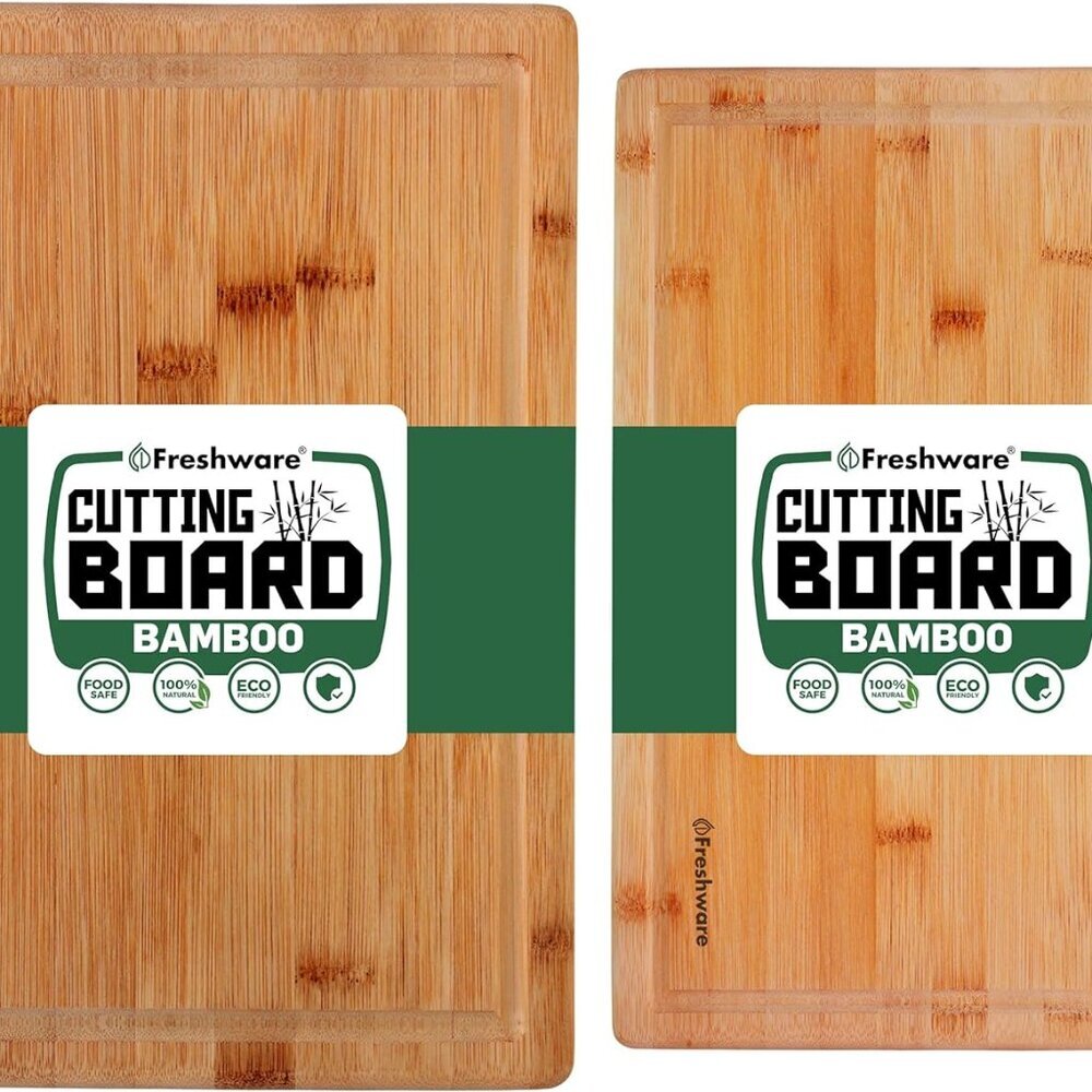 Bamboo Cutting Boards for Kitchen with Juice Groove [Set of 2] Wood Cutting Boar